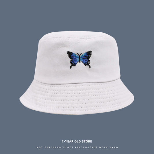 Women's Japanese Style Simple Casual Student Bucket Hat Sun-proof Sun-proof Butterfly Embroidered Hat