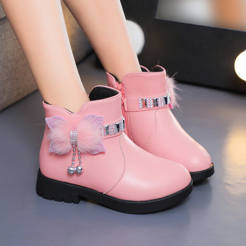 Children's Cotton Princess Fashion Bowknot Keep Baby Warm Leather Boots