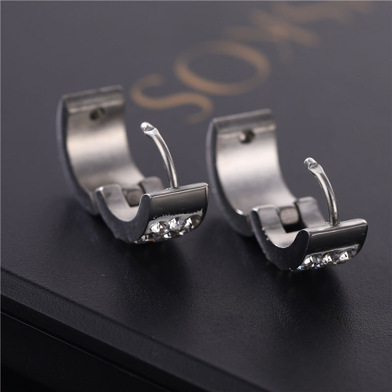 Fashion Titanium Steel Multi-row Rhinestone Zircon Stainless Steel Earrings For Men And Women