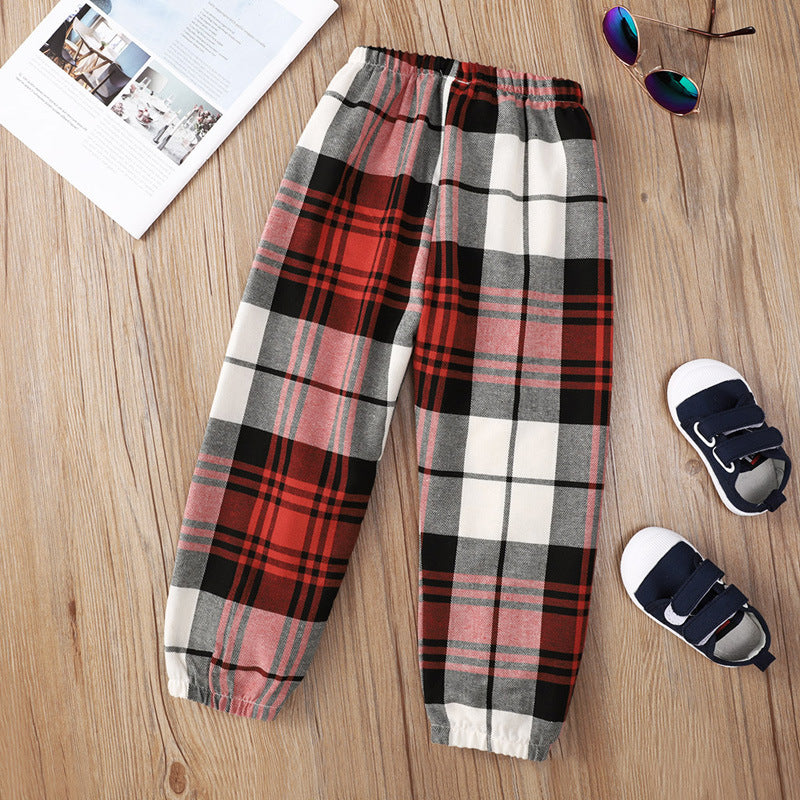 Fashion Red Plaid Print Long Middle Child