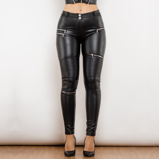 Shascullfites Melody Women Matt Black Pu Leather Pants Push Up High Waist Elasticity Solid Sexy Casual Punk Leggings