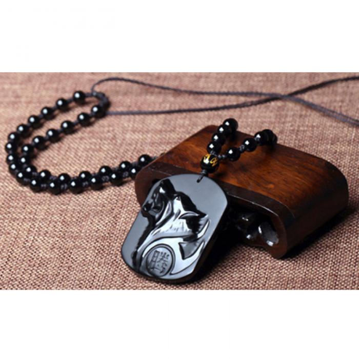 New Obsidian Carving Wolf Head Amulet Pendant Necklace Blessing Lucky Men Necklaces Jewelry Gifts