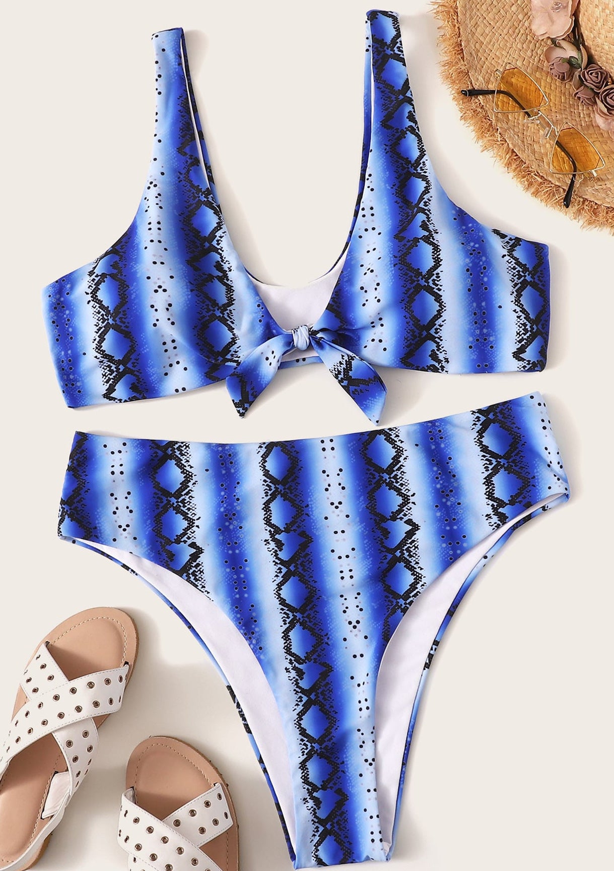 Sexy plus size knotted high waist ladies swimwear