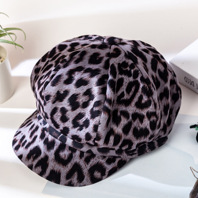 Women's Fashion Personalized Leopard Print Octagonal Hat