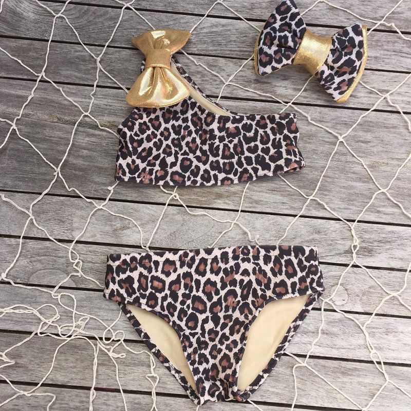 Kids Baby Girls Swimwear Leopard Print One Shoulder