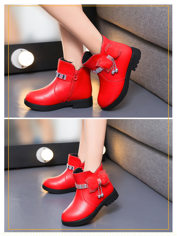 Children's Cotton Princess Fashion Bowknot Keep Baby Warm Leather Boots