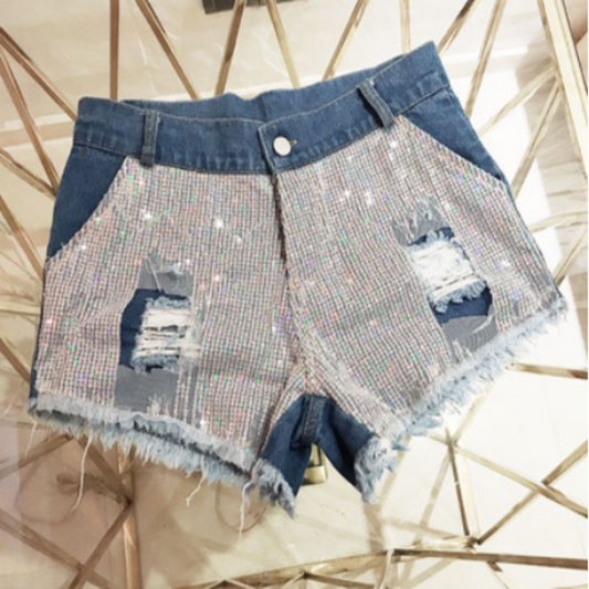 Sequined Women Jeans Shorts