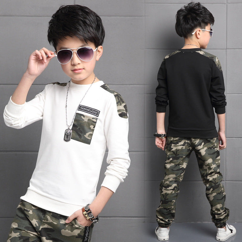 Boys cotton camouflage sports long-sleeved suit for big children