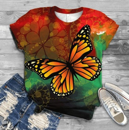 3D Butterfly Print T-shirt