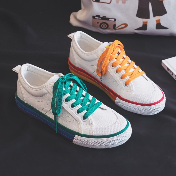 Mandarin Duck Rainbow Canvas Shoes Women Casual Lace-Up