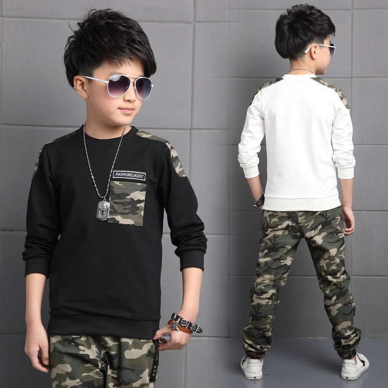 Boys cotton camouflage sports long-sleeved suit for big children