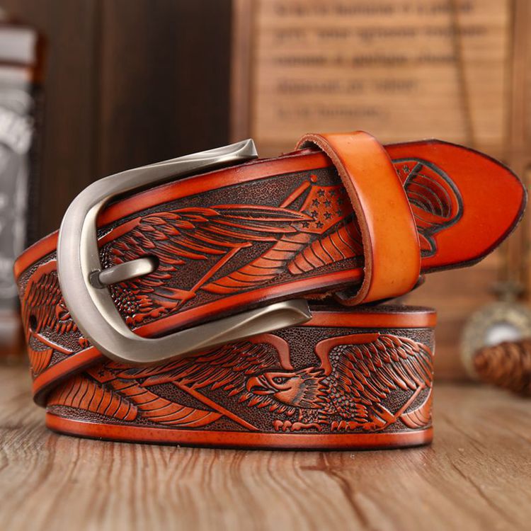 Eagle head pin buckle men's belt