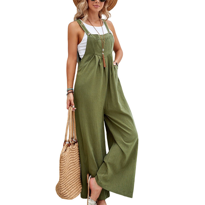 Women Long Bib Pants Overalls Casual Loose Rompers Jumpsuits With Pockets