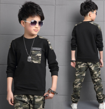 Boys cotton camouflage sports long-sleeved suit for big children