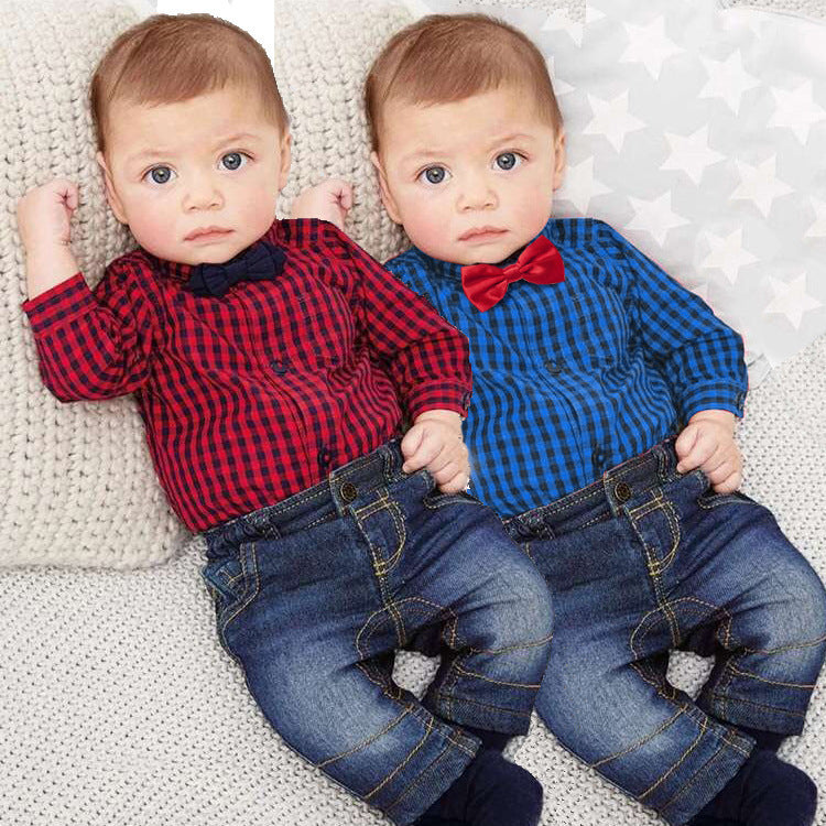 Boy Gentleman Plaid and Jeans Suit