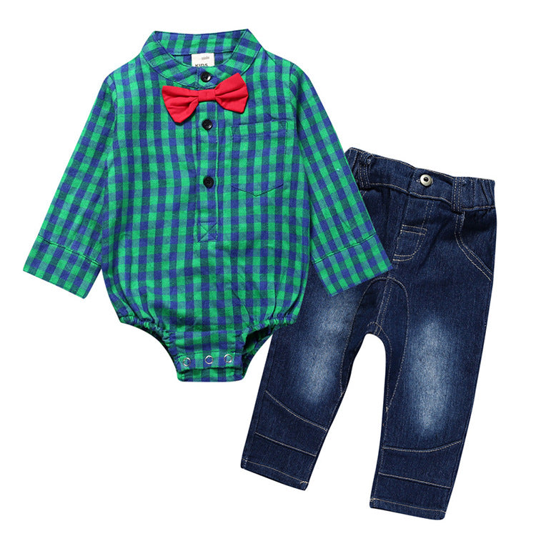 Boy Gentleman Plaid and Jeans Suit