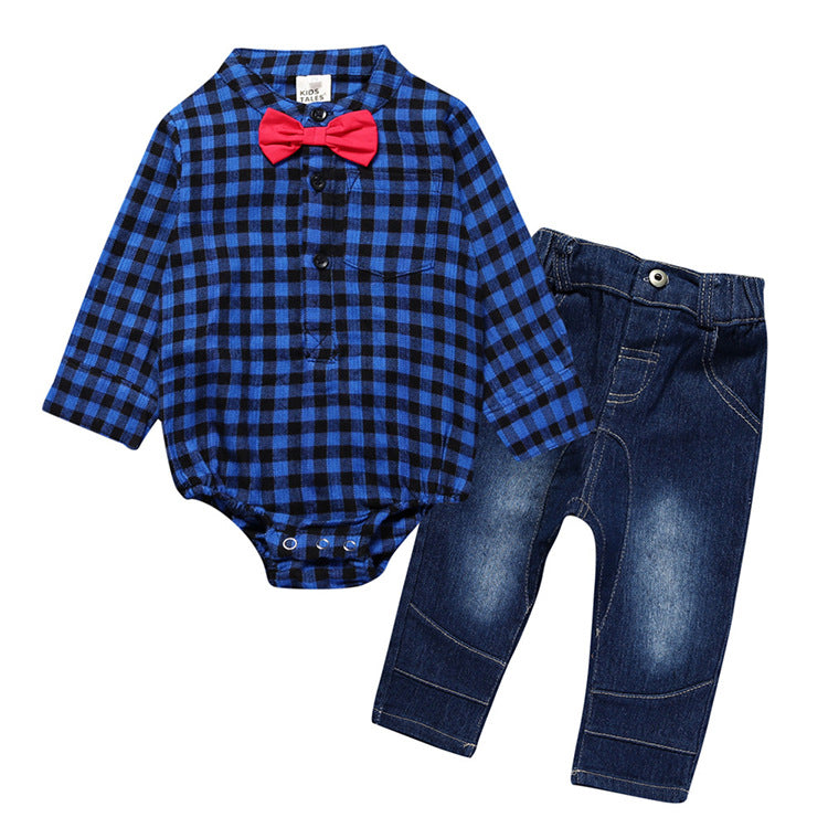 Boy Gentleman Plaid and Jeans Suit