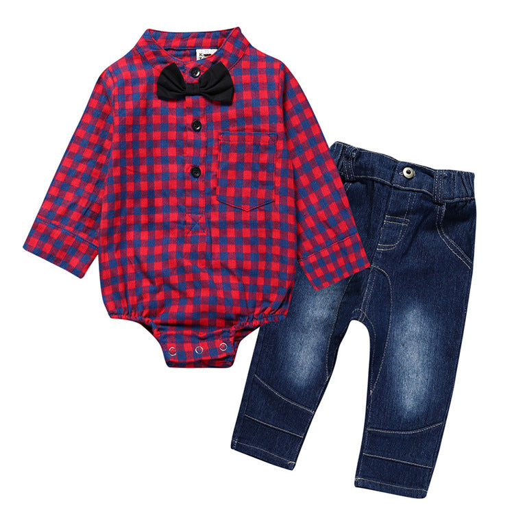 Boy Gentleman Plaid and Jeans Suit