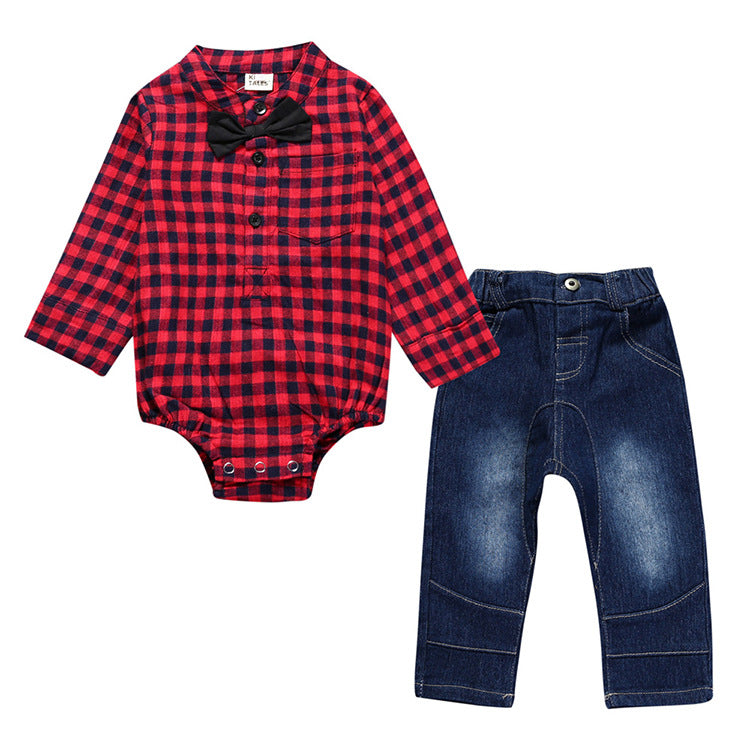 Boy Gentleman Plaid and Jeans Suit