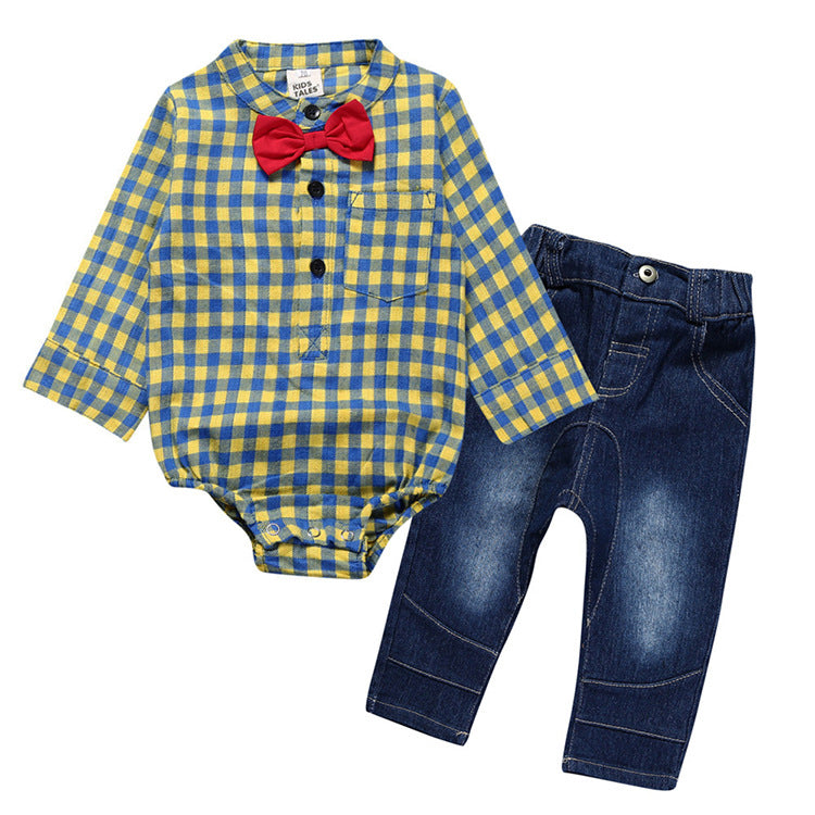 Boy Gentleman Plaid and Jeans Suit