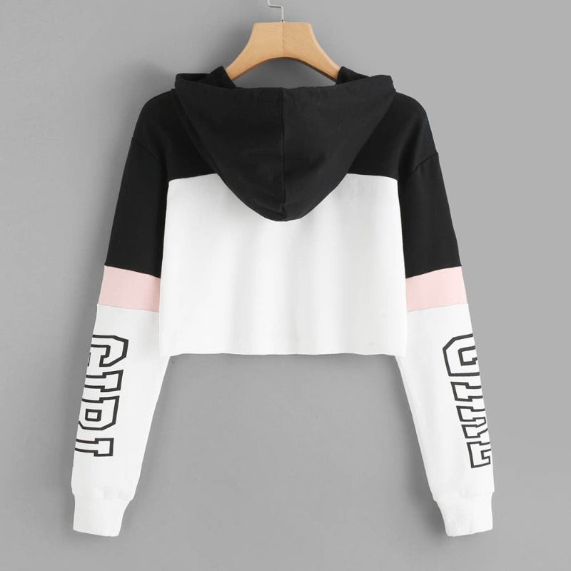 Crop Top Patchwork Hoodie