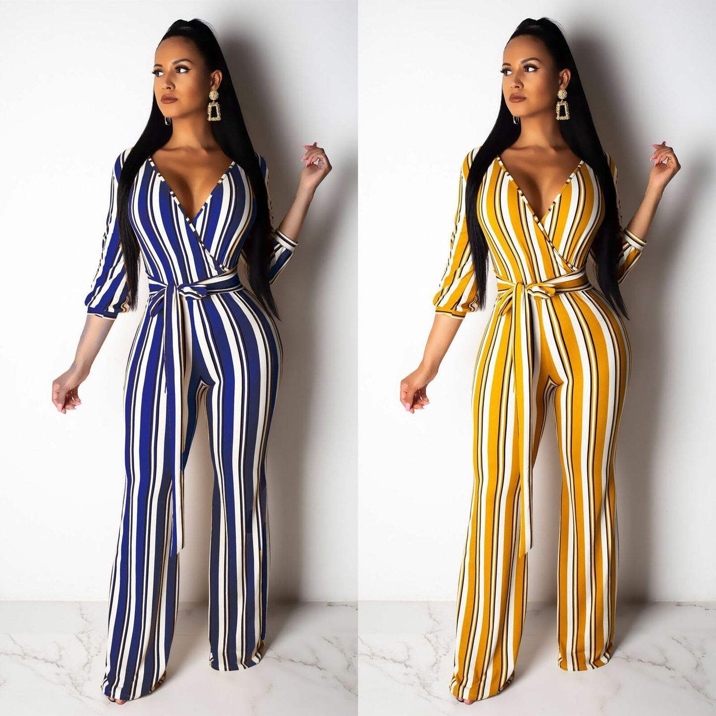 Wear Fashionable Striped Printed Wide-Leg Jumpsuits