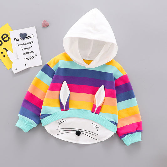 Baby Girl Long-Sleeved T-Shirt Children's Clothing Long-Distance Ear Hooded Clothing