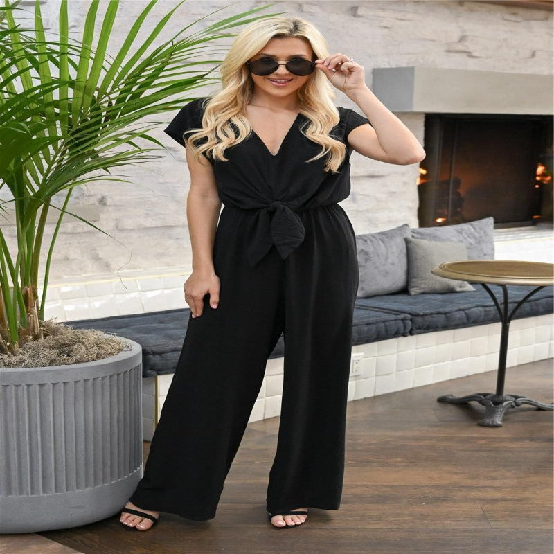 Bow Knot Women Jumpsuits With Button