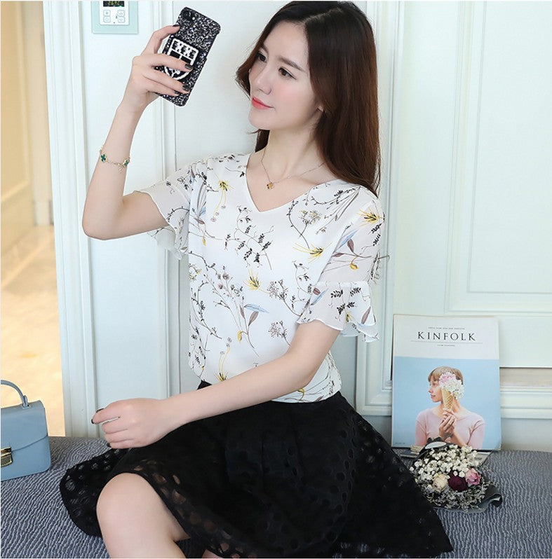 Short Sleeves Chiffon Shirts For Women