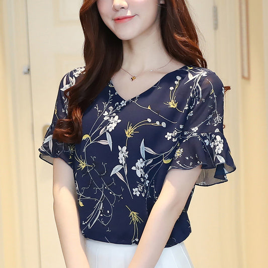 Short Sleeves Chiffon Shirts For Women