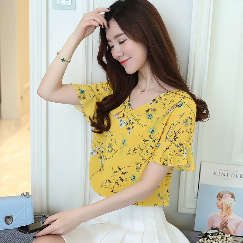 Short Sleeves Chiffon Shirts For Women