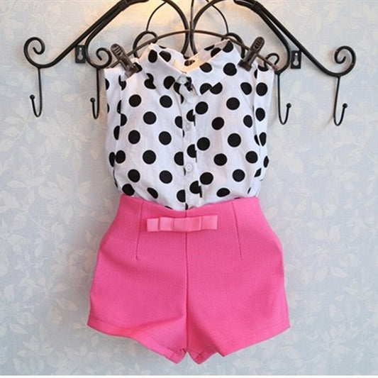 Summer Outfit for Little Girls, Polka Dot Shirt and Pink Shorts Set, Children 1-6 Years