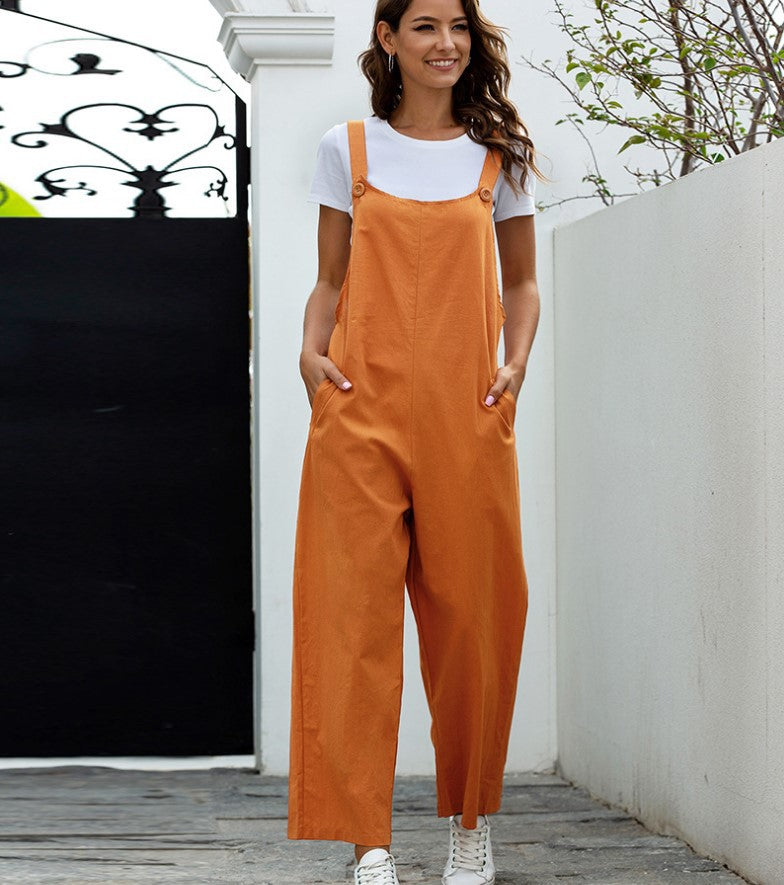 European And American Retro Casual Long Bib Pants