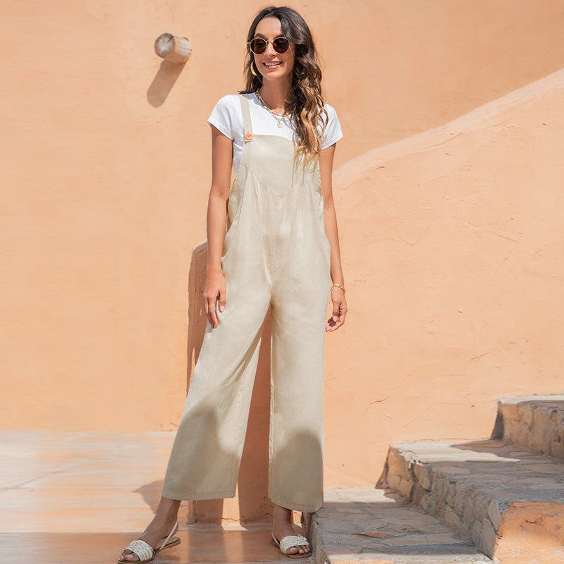 European And American Retro Casual Long Bib Pants