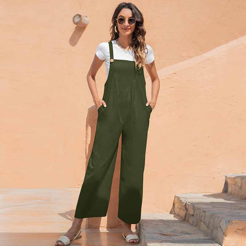 European And American Retro Casual Long Bib Pants