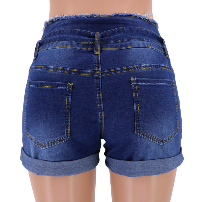 High Waist Cuffed School Girl Wide Trouser Legs Denim Shorts Amazon Ebay Independent Station Wish Foreign Trade