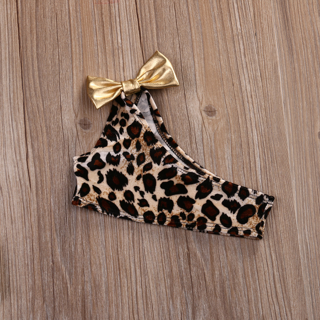 Kids Baby Girls Swimwear Leopard Print One Shoulder