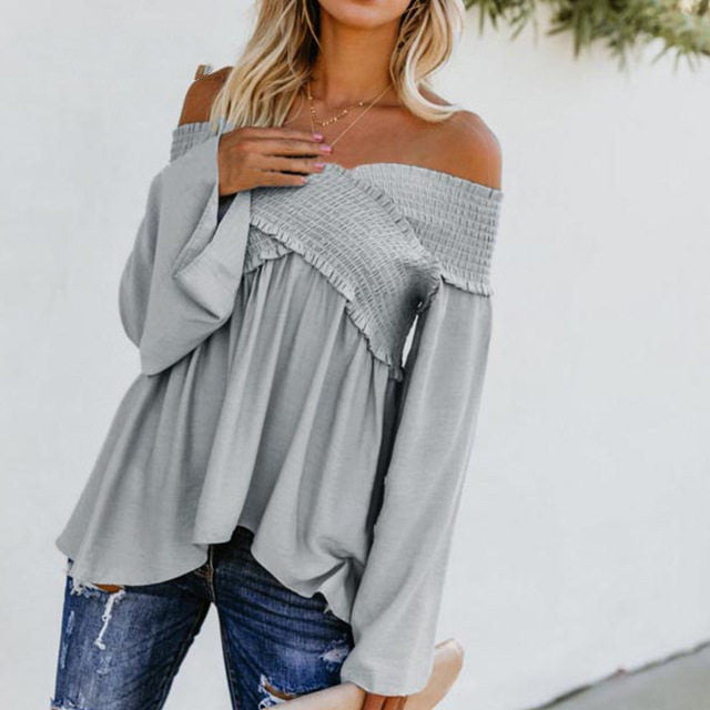 Irregular Off Shoulder Shirts Hem Blouse