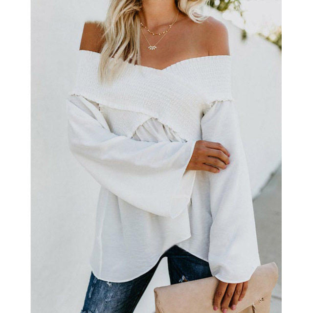 Irregular Off Shoulder Shirts Hem Blouse