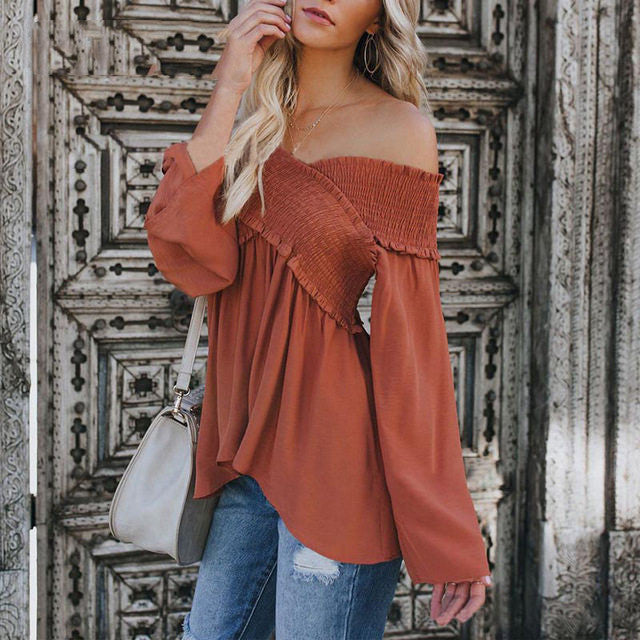 Irregular Off Shoulder Shirts Hem Blouse