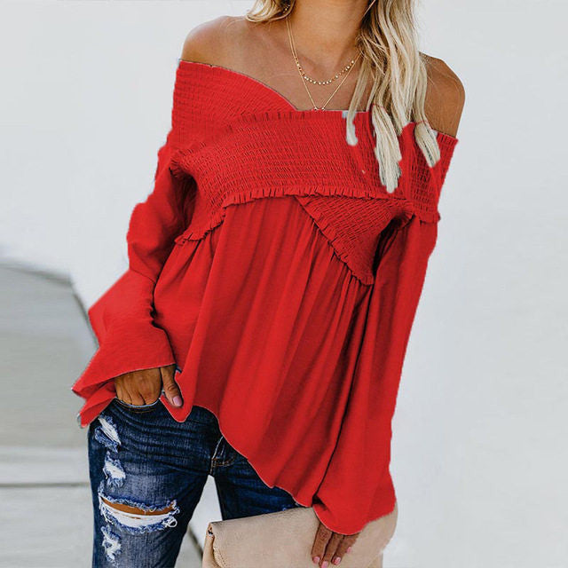 Irregular Off Shoulder Shirts Hem Blouse