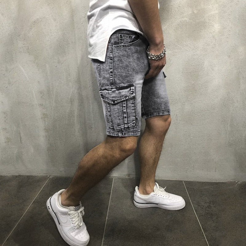 Denim Zipper Slim Stretch Pocket Shorts