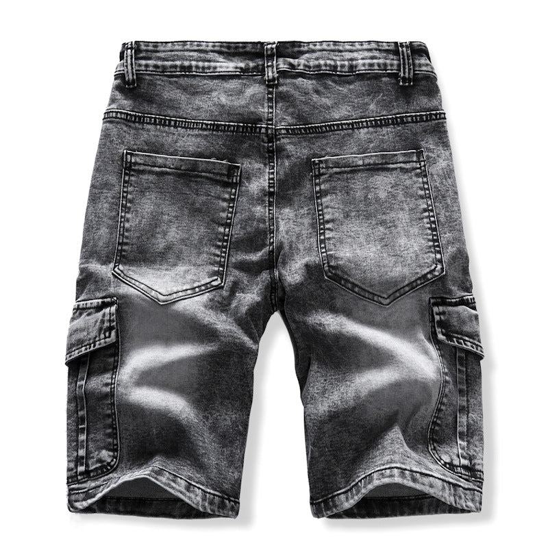 Denim Zipper Slim Stretch Pocket Shorts