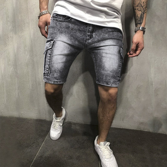 Denim Zipper Slim Stretch Pocket Shorts