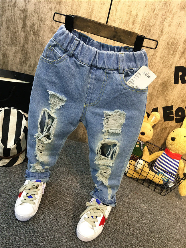 Boys And Girls Korean Style All-match Personality Ripped Jeans Trend