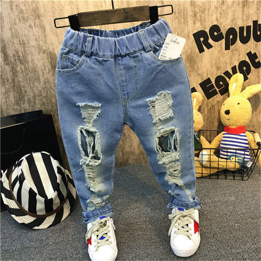 Boys And Girls Korean Style All-match Personality Ripped Jeans Trend