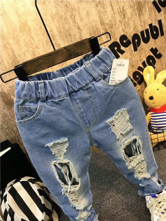 Boys And Girls Korean Style All-match Personality Ripped Jeans Trend