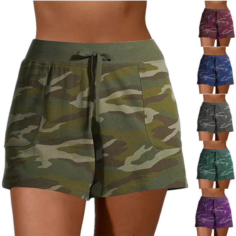 Camouflage Sports Lace-Up Casual Shorts Women