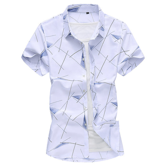 Men Short Sleeve Cotton Flower Shirt Mens Dress Shirts