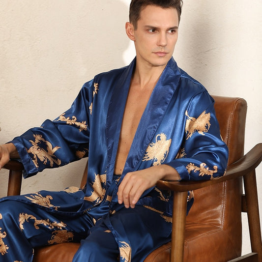 Luxury Silk Robe Pants Pajama Set